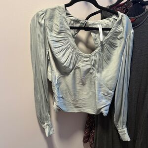 Anthropologie Green Satin Top - As Described In Show